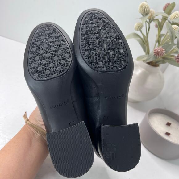 Vionic Carmel Leather Slip On Chunky Heel Pump Black Women's 7.5 M Tried On - Picture 8 of 11